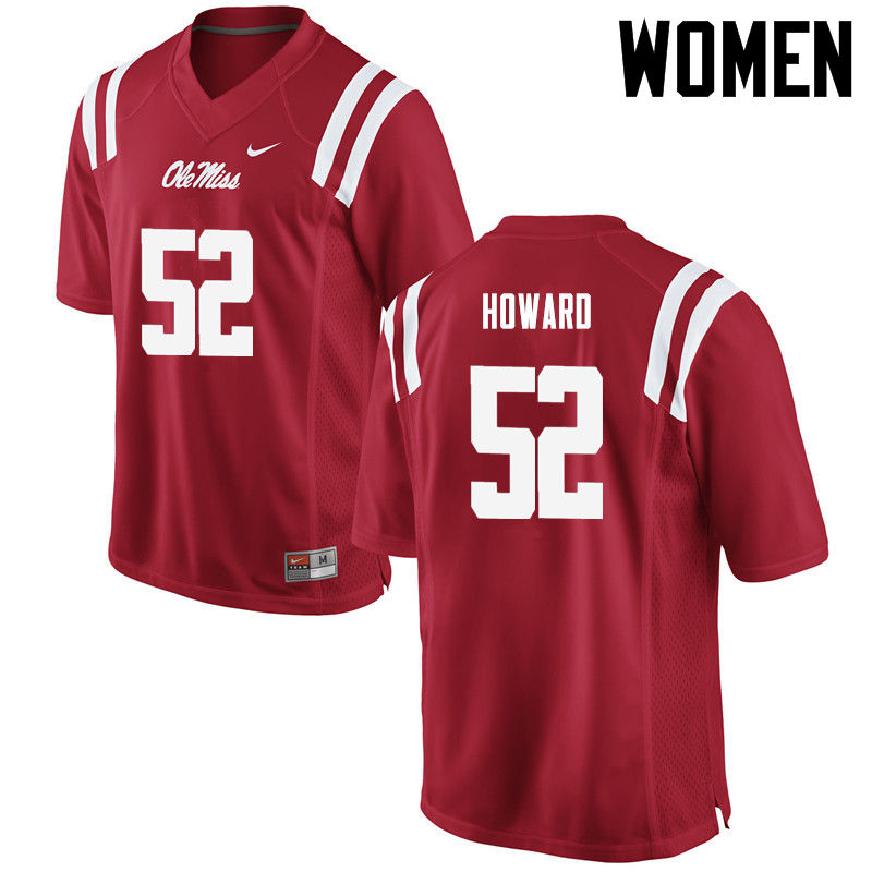Women Ole Miss Rebels #52 Michael Howard College Football Jerseys-Red
